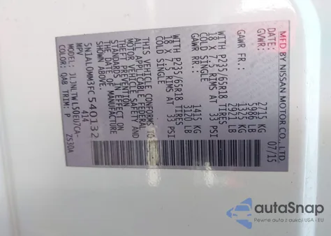 2015 Infiniti Qx60 из США, поврежденный, VIN 5N1AL0MM3FC540132